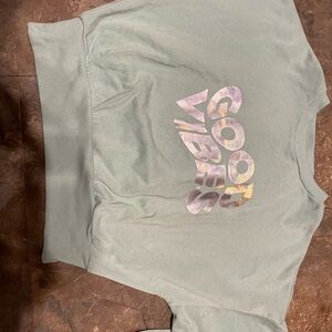 Mint Green Old Navy Sweatshirt with 'Good Vibes' Print in Silver letters
